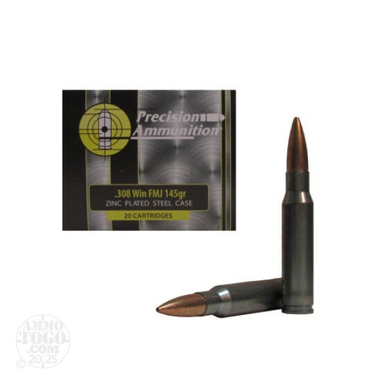 20rds - 308 Win. Ruag 145gr. FMJ Zinc Plated Steel Case Ammo