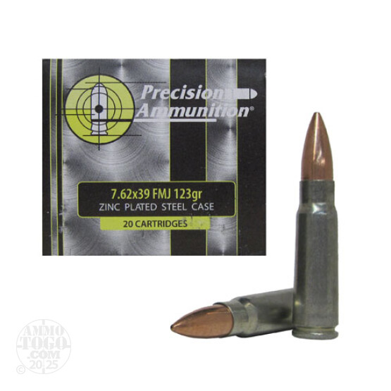 100rds - 7.62x39 Ruag Precision 123gr. Steel Case Zinc Plated FMJ Ammo