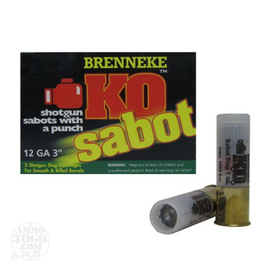 5rds - 12 Gauge Brenneke K.O. Sabot 3" 1oz. Sabot Slug Ammo