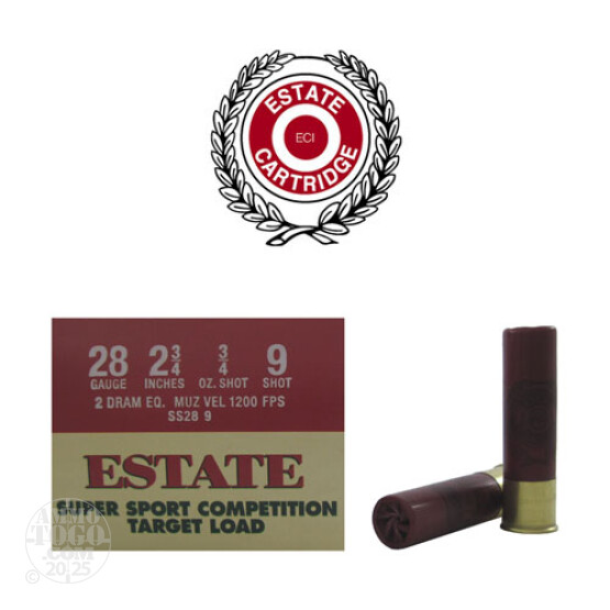 250rds - 28 Gauge Estate Super Sport Competition 2 3/4" 2 Dram 3/4 oz. #9 Shot Ammo
