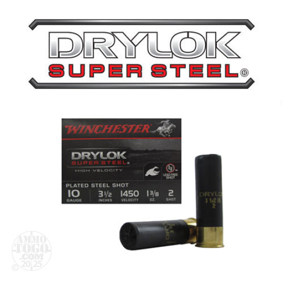25rds - 10 Gauge Winchester Drylok Super Steel HV 3 1/2" 1 3/8oz. #2 Shot Ammo