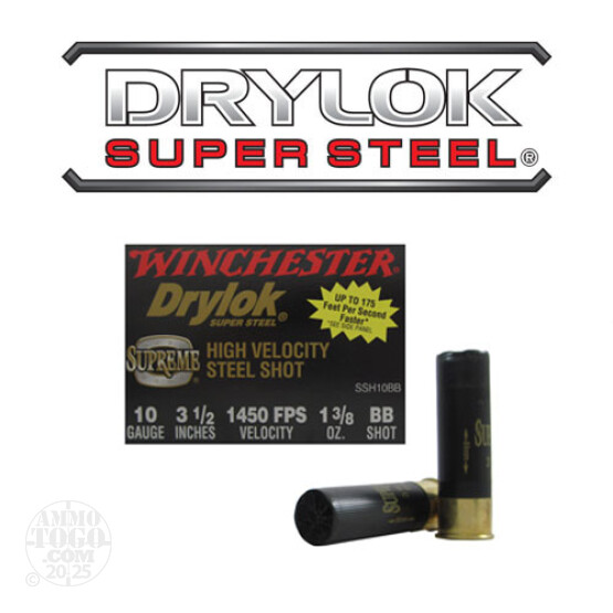 25rds - 10 Gauge Winchester Drylok Super Steel HV 3 1/2" 1 3/8oz. BB Shot Ammo