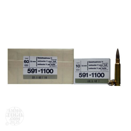 60rds - 7.5 Swiss Military GP11 174gr. Spitzer FMJBT Match Ammo