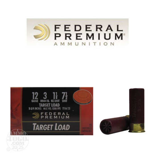 25rds - 12 Gauge Federal Gold Medal Target Load 2 3/4" 1 1/8oz. Max #7 1/2