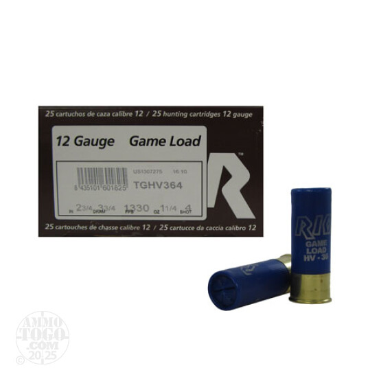 25rds - 12 Gauge Rio Top Game HV 2 3/4" 3 3/4 Dram 1 1/4oz. #4 Shot Ammo