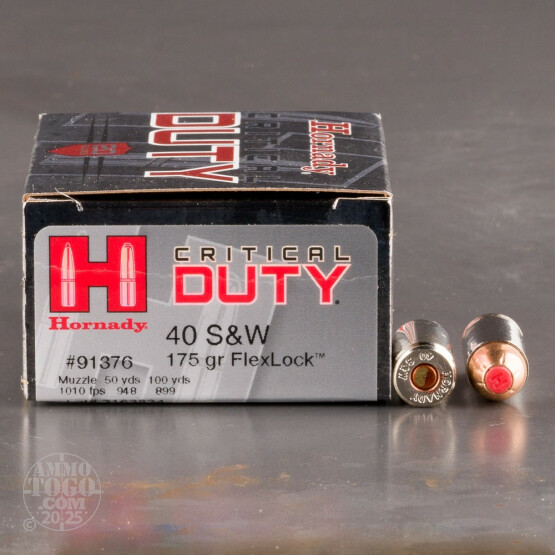200rds - 40 S&W Hornady Critical Duty 175gr. FlexLock HP Ammo