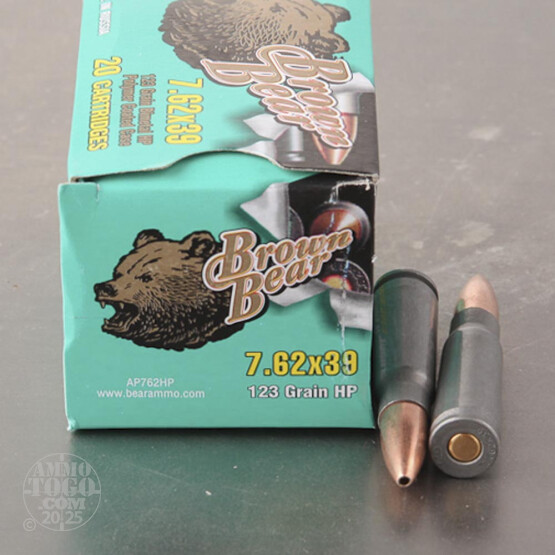 20rds - 7.62x39 Brown Bear 123gr. Polymer Hollow Point Ammo