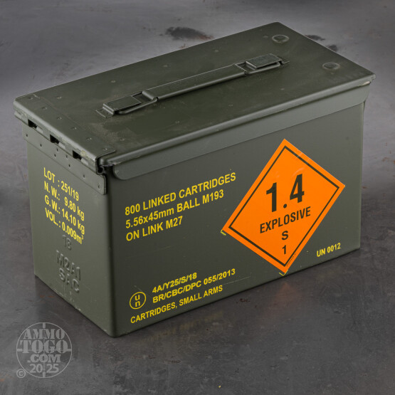 800rds – 5.56x45 Magtech 55gr. FMJ M193 M27 Link in Ammo Can