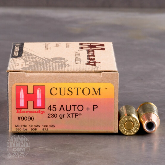 20rds - 45 ACP Hornady Custom 230gr. +P XTP HP Ammo