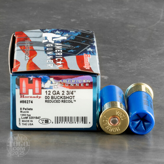 100rds – 12 Gauge Hornady American Gunner Reduced Recoil 2-3/4" 8 Pellets 00 Buckshot Ammo