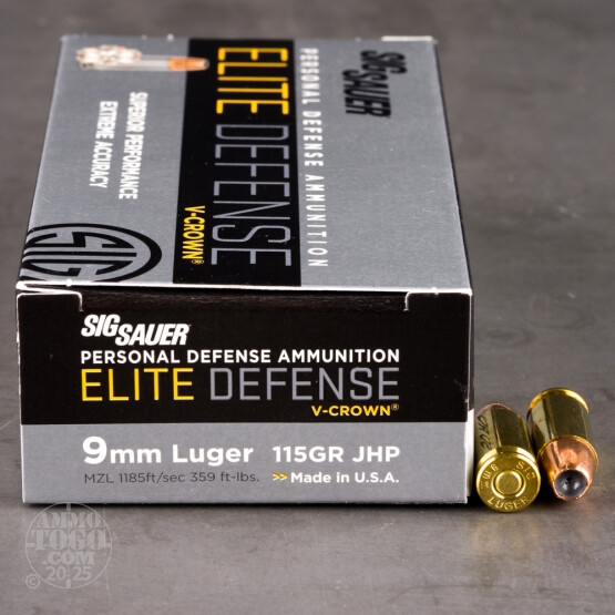 500rds – 9mm Sig Sauer Elite Performance 115gr. V-Crown JHP Ammo