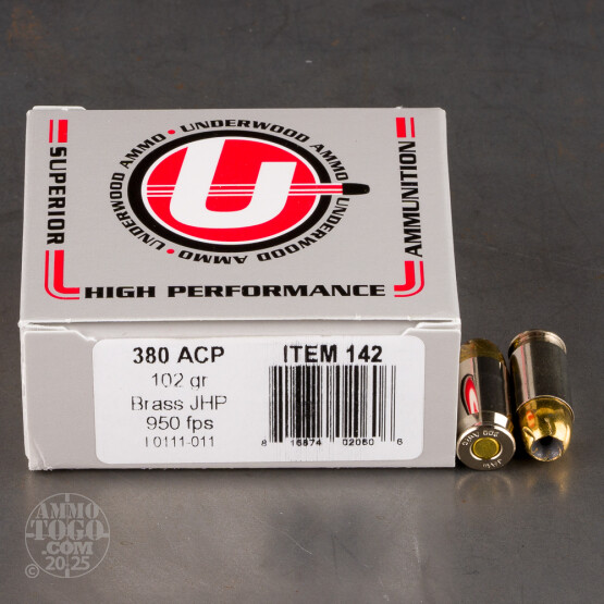 20rds – 380 Auto Underwood 102gr. BJHP Ammo