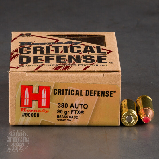 25rds - .380 Auto Hornady Critical Defense 90gr. FTX Hollow Point Ammo