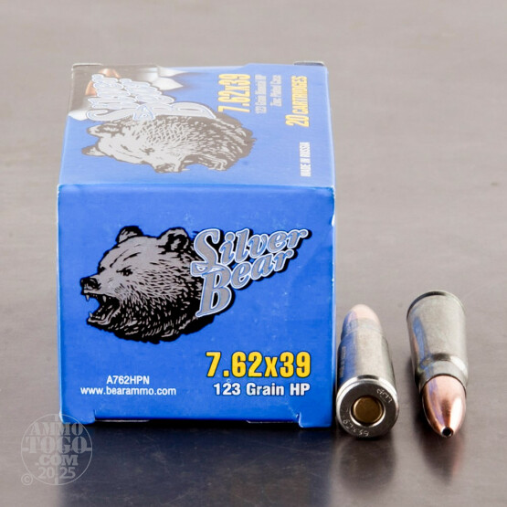 500rds - 7.62x39 Silver Bear 123gr. Hollow Point Ammo