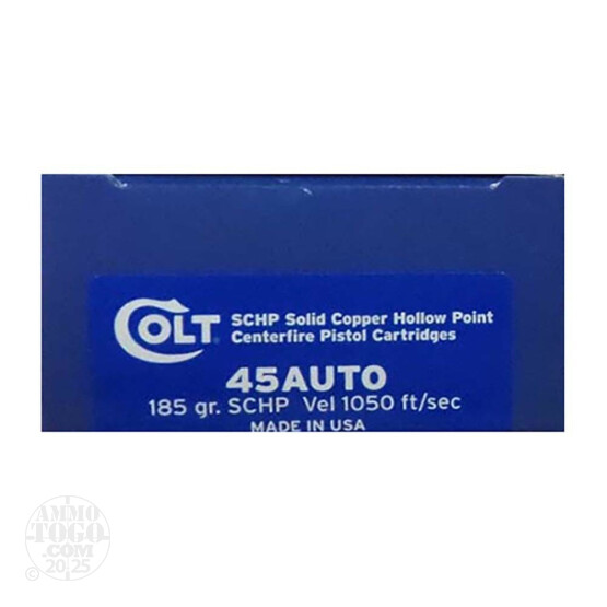 20rds – 45 ACP Colt 185gr. Lead-Free SCHP Ammo 