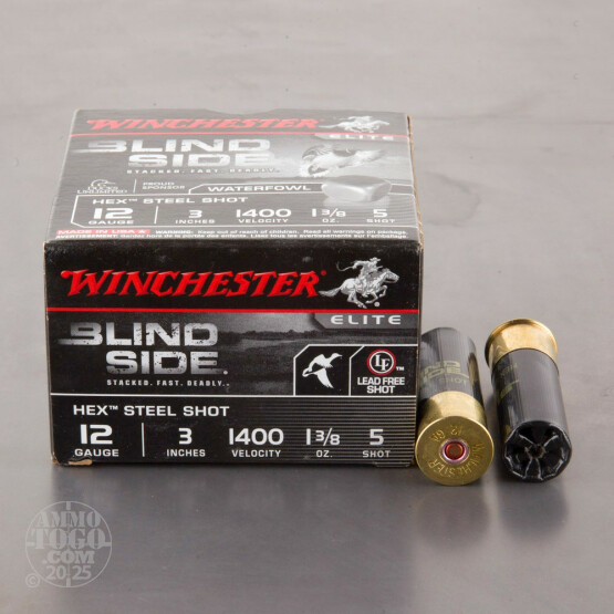 25rds - 12 Ga. Winchester Elite Blind Side 3" 1 3/8oz #5 Hex Steel Shot
