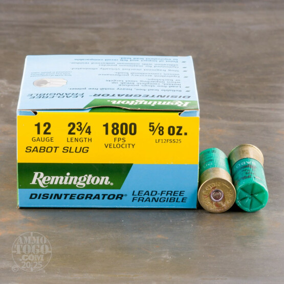 25rds – 12 Gauge Remington Disintegrator 2-3/4" 5/8oz. Lead Free Frangible Sabot Slug Ammo