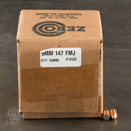 500pcs - 9mm .355" Dia Zero 147gr. FMJ Bullets