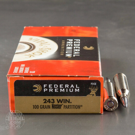 20rds - 243 Win. Federal 100gr. Vital-Shok Nosler Partition Ammo