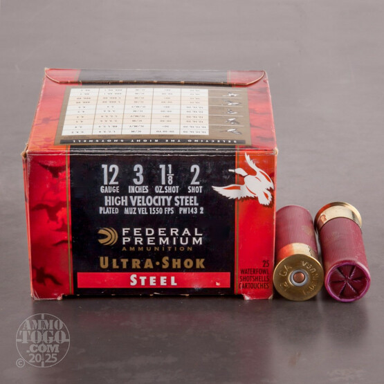 250rds - 12 Ga. Federal Ultra-Shok 3" 1 1/8oz. #2 HV Steel Shot