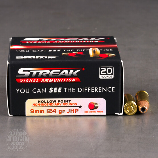 200rds – 9mm Ammo Inc. Streak 124gr. JHP Non-Incendiary Visual Tracer Ammo