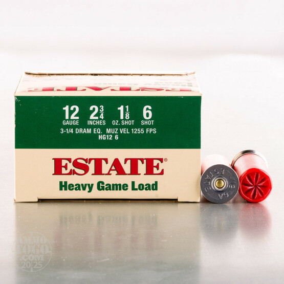 25rds - 12 Gauge Estate 2 3/4" 3 1/4 Dram 1 1/8oz. #6 Shot