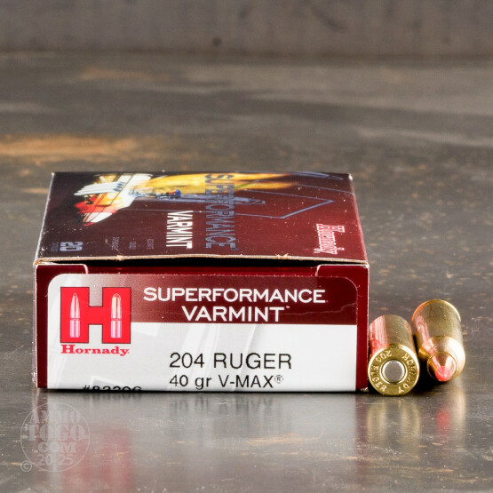 20rds - 204 Ruger Hornady Superformance Varmint 40gr. V-Max Polymer Tip Ammo