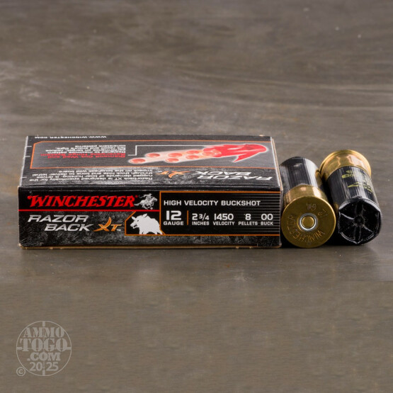 5rds - 12 Gauge Winchester Razorback XT 2 3/4" 8 Pellet 00 Buckshot Ammo
