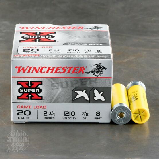 25rds - 20 Gauge Winchester Super-X Game Load 2 3/4" 7/8oz. #8 Shot Ammo
