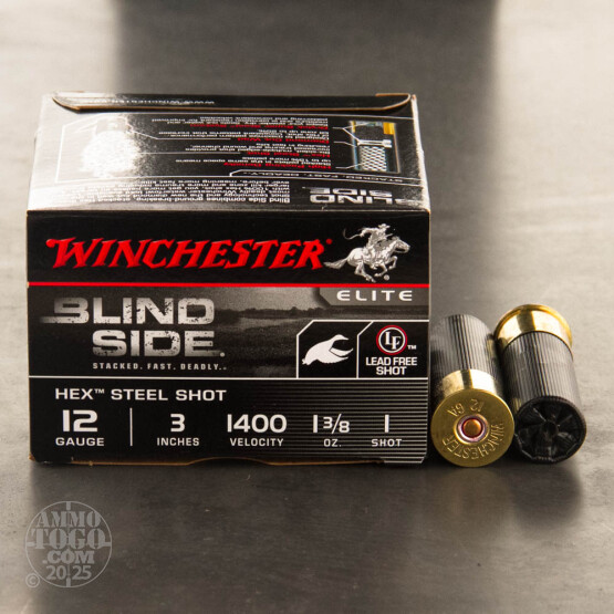 25rds - 12 Gauge Winchester Blind Side 1 3/8 Ounce 3" (#1 Hex Steel Shot) Ammo