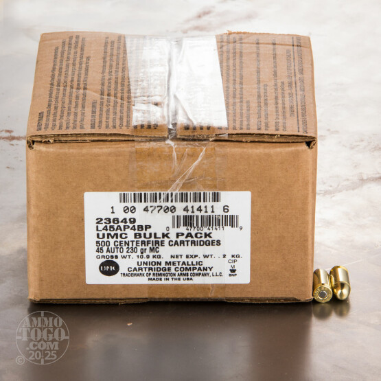 500rds - 45 ACP Remington UMC 230gr. FMJ Bulk Pack Ammo