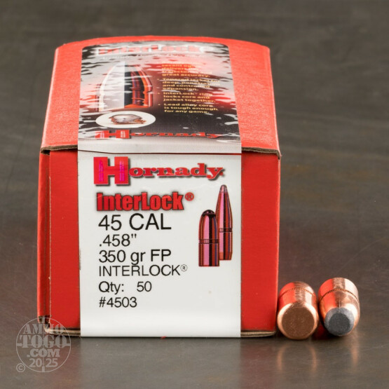 50pcs - 45 Cal .458" Dia Hornady Interlock 350gr. FP Bullets