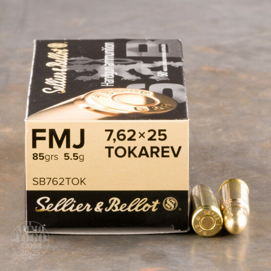 50rds - 7.62x25 Tokarev Sellier & Bellot 85gr. FMJ Ammo
