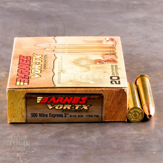 20rds - 500 Nitro Express 3" Barnes VOR-TX 570gr. TSX FB Ammo