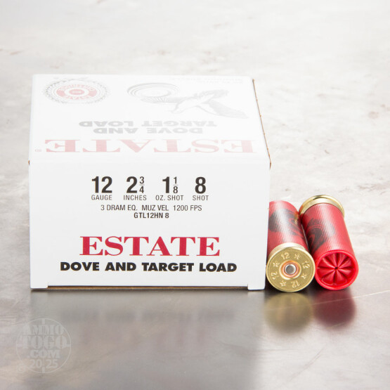 25rds - 12 Gauge Estate 2 3/4" 3" Dram 1 1/8oz. #8 Shot Ammo