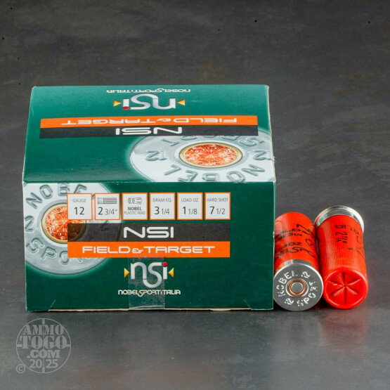25rds - 12 Gauge NobelSport Hunting 2 3/4" 3 1/4 Dram 1 1/8 oz #7 1/2 Shot Ammo