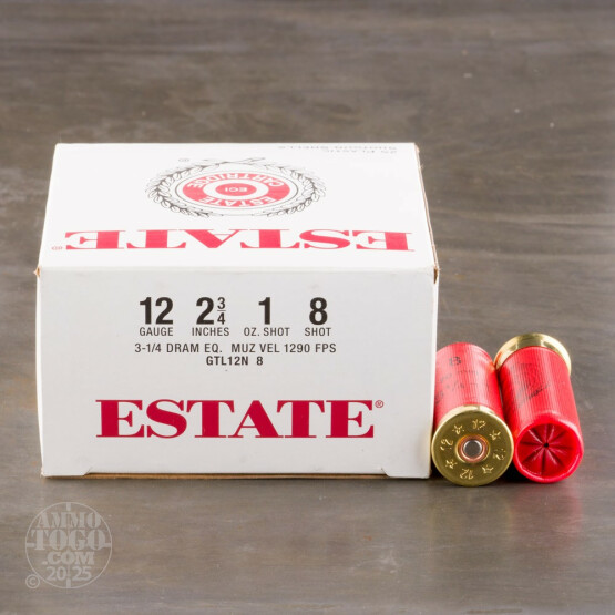250rds - 12 Gauge Estate 2 3/4" 3 1/4 Dram 1oz. #8 Shot Ammo