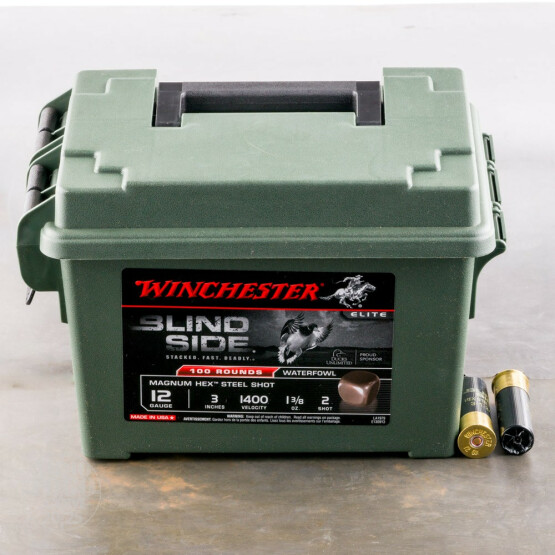 100rds – 12 Gauge Winchester Blind Side 3" 1-3/8oz. #2 Steel Shot Ammo in Field Box