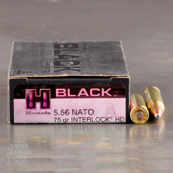 20rds – 5.56x45 Hornady BLACK 75gr. InterLock HD SBR Ammo