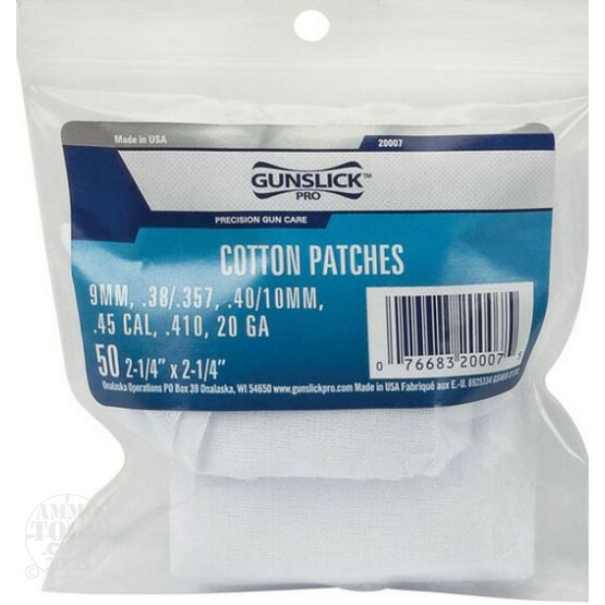 50 - Gunslick Gun Cleaning Cotton Patches 9mm - 45 ACP