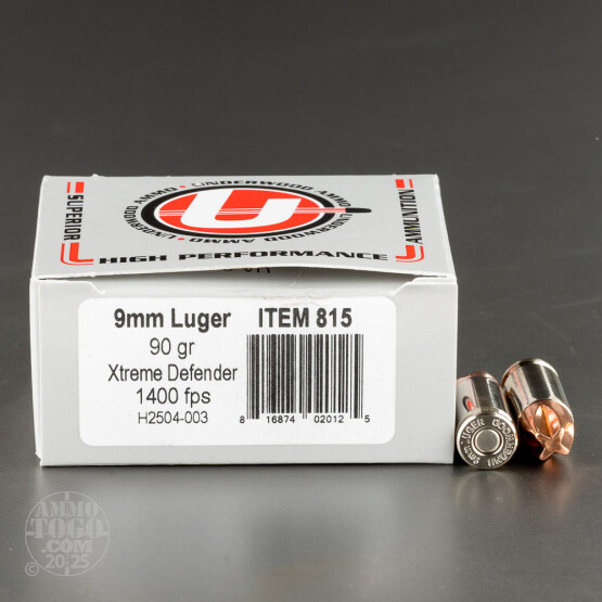 20rds – 9mm Underwood 90gr. Xtreme Defender Ammo
