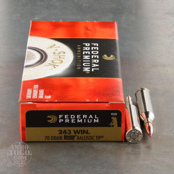 20rds - 243 Win. Federal Vital-Shok 70gr. Nosler Ballistic Tip Ammo