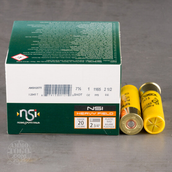 250rds - 20 Gauge NSI Heavy Field 2 3/4" 2 1/2 Dram 1oz. #7 1/2 Shot Ammo