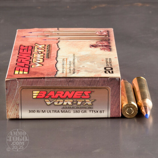 20rds - 300 RUM Barnes VOR-TX Polymer Tip 180gr. Tipped TSX Boattail Ammo