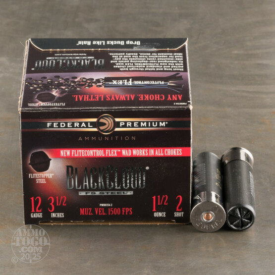 25rds - 12 Gauge Federal Black Cloud Flitestopper 3-1/2" 1-1/2oz. #2 Steel Shot Ammo