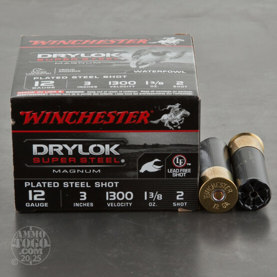 25rds - 12 Gauge Winchester Drylok Super Steel 3" 1-3/8 oz. #2 Shot Ammo