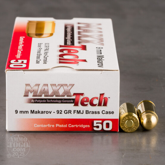 50rds – 9mm Makarov MAXXTech 92gr. FMJ Ammo