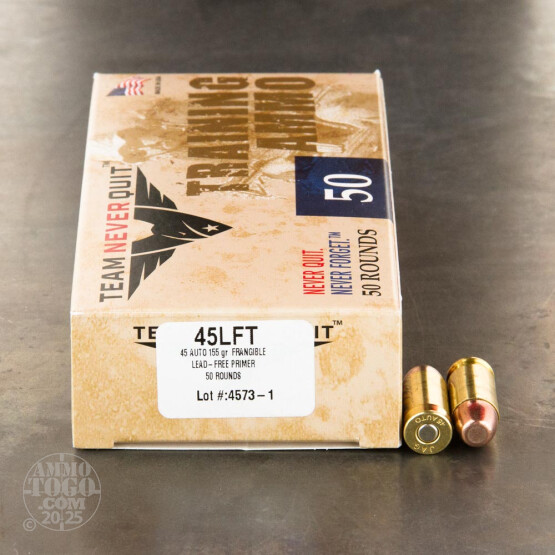 50rds – 45 ACP Team Never Quit 155gr. Frangible FR Ammo