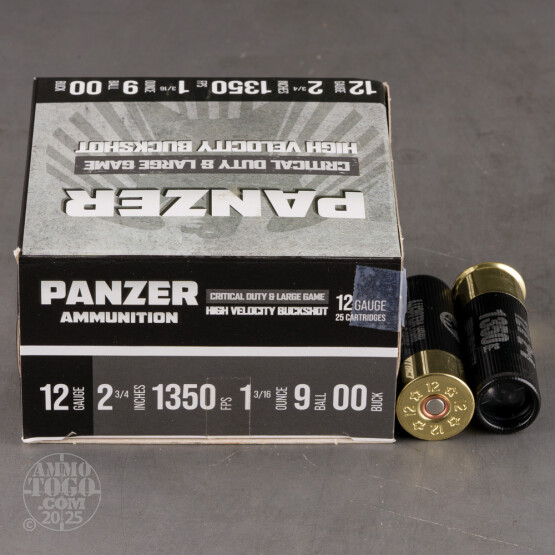 25rds – 12 Gauge Panzer 2-3/4" 9 Pellet 00 Buckshot Ammo