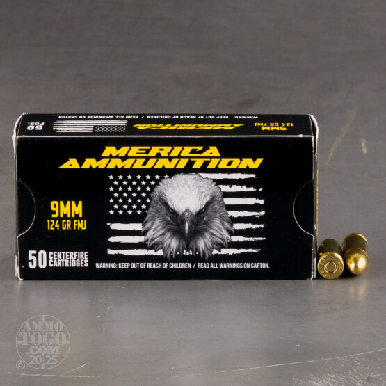 50rds – 9mm Merica 124gr. FMJ Ammo